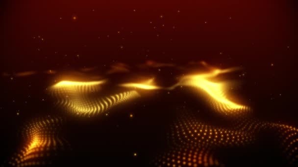 金黄色的未来主义波带着粒子飞过来 — 图库视频影像