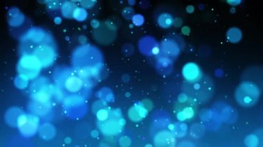 Güzel bokeh odaklı parçacıkları ve ışıkları olan mavi soyut arkaplan