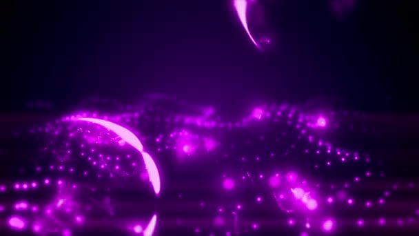 Цифровой Фон Неоновая Светящаяся Волна Магическими Шарами Рендеринга — стоковое видео