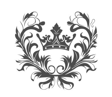 Çiçek süsleme vektör illüstrasyonlu taç amblemi