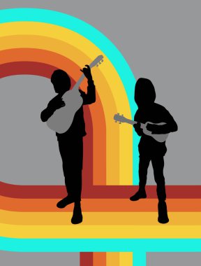 Erkek silueti ukulele vektör illüstrasyonu oynuyor