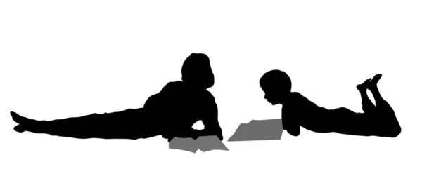 Boy Reading Book Silhouette Concept Illustration — Stock Vector