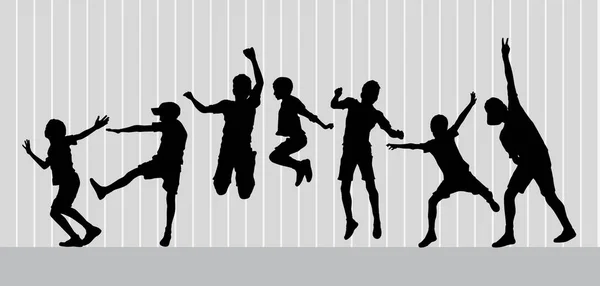 Happy Boys Dancing Concept Silhouettes — Stock Vector