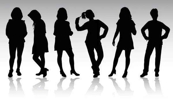 Standing Women Silhouettes Vector — Stock Vector