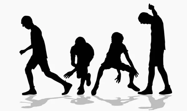 Enfants Dansants Garçons Silhouettes Illustration Vectorielle — Image vectorielle