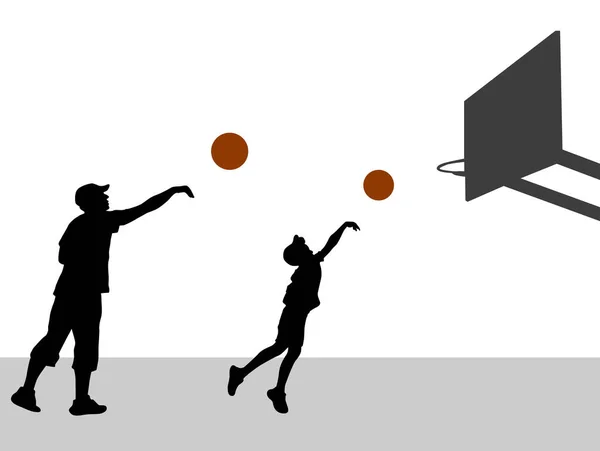 Отец Сын Играют Баскетбольные Векторные Иллюстрации — стоковый вектор