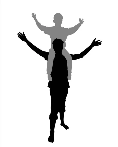 Father Son Together Silhouettes — Stock Vector