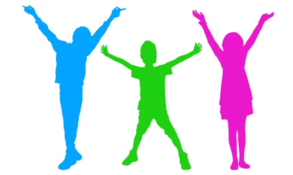 Happy Dancincg Children Silhouettes Concept Vector Illustration — Stock Vector