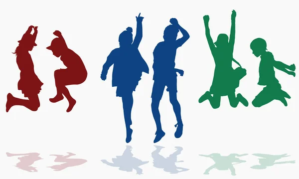 Χορεύοντας Και Πηδώντας Νεαροί Έφηβοι Σιλουέτες — Διανυσματικό Αρχείο