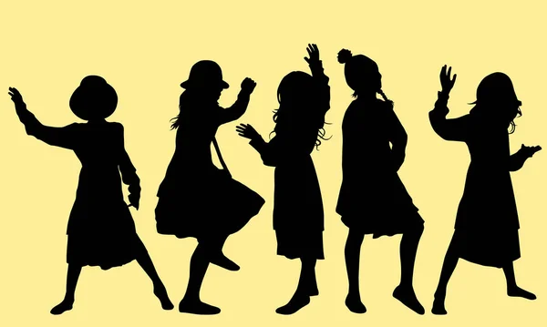 Силуэты Счастливых Танцующих Девушек Векторная Иллюстрация — стоковый вектор