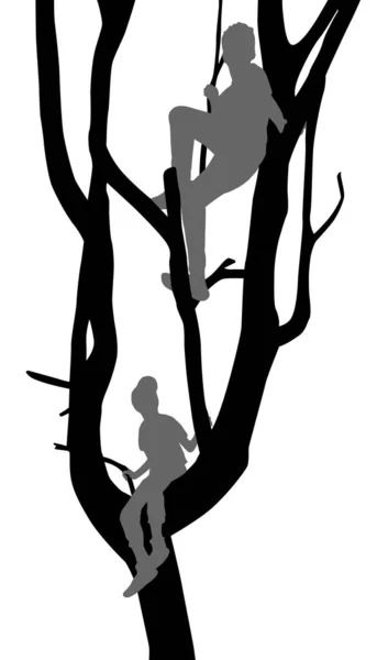 Dois Meninos Árvore Silhuetas Conceito Vetor Ilustração — Vetor de Stock