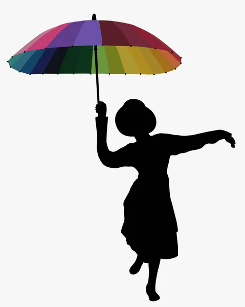 Belle Heureuse Jeune Fille Avec Illustration Parapluie — Image vectorielle