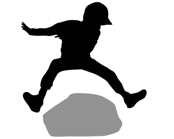 Happy Active Young Boy Jumping Stone Outdoor — Stock Vector