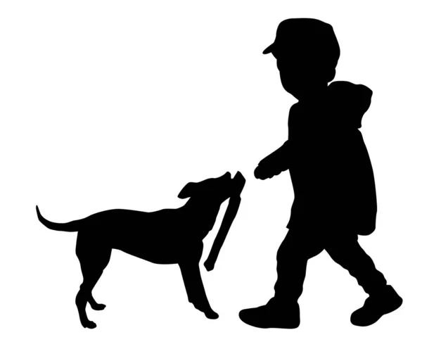 Αγόρι Παίζει Σκυλί Του Σιλουέτες Διανυσματική Απεικόνιση — Διανυσματικό Αρχείο