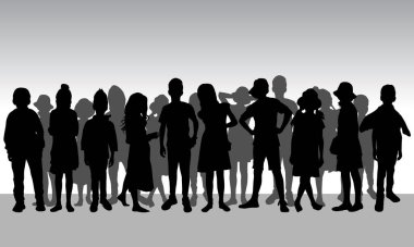 Bir grup çocuk silueti çizimi