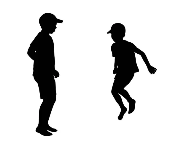 Два Мальчика Силуэты Прыжки Векторной Концепции Иллюстрации — стоковый вектор