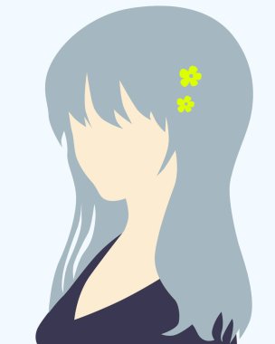Saçlı Vektör Anime Surat, güzel bir kızın konsept çizimi