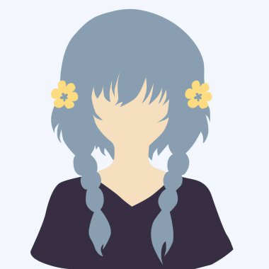 Saçlı Vektör Anime Surat, güzel bir kızın konsept çizimi