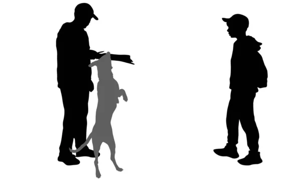 Ilustración Familiar Con Padre Hijo Cachorro Concepto Vector Ilustración — Vector de stock