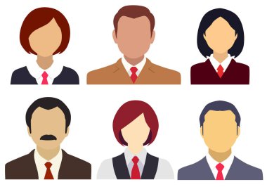 İş adamları resmi kıyafetler içinde iş adamları ve iş kadınları avatar vektör simgeleri.