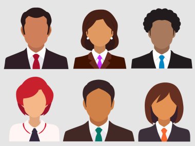 İş adamları resmi kıyafetler içinde iş adamları ve iş kadınları avatar vektör simgeleri.