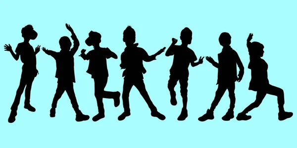 Boy Silhouettes Dancing Group Vector Illustration — Stock Vector