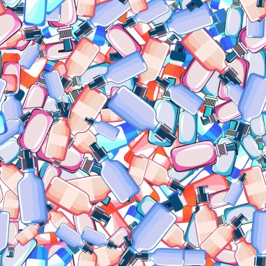 Kozmetik ürünlerinin kusursuz deseni, kadın erkekler için vücut ve yüz bakımı ürünleri. Düz vektör illüstrasyonu