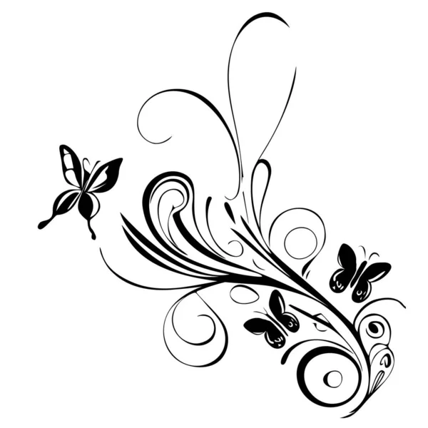 Decorative Floral Background Swirly Lines Butterflies Vector Illustration — Stock Vector