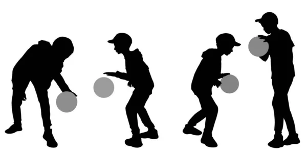 Силуэт Мальчика Векторной Иллюстрацией Концепции Мяча — стоковый вектор