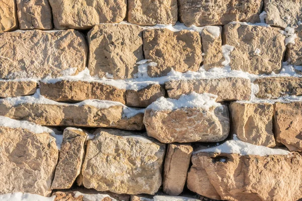 Stacked Stone Wall Snow Horizontal Background Image — Stock Photo, Image