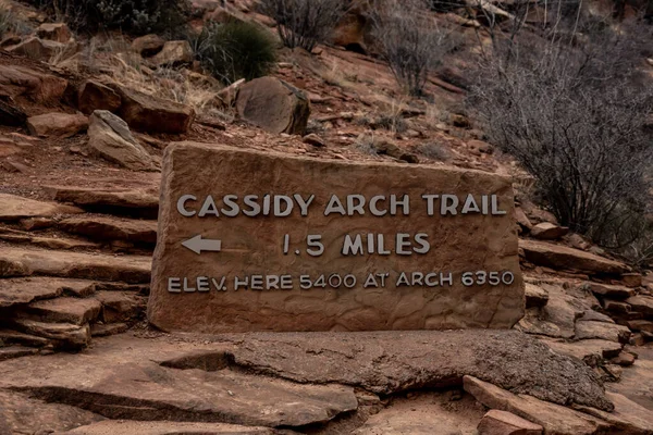 Cassidy Arch Trail Sign Cassidy Arch Trailhead Capitol Reef National — Stock fotografie