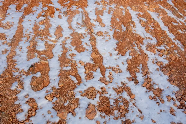 Des Traînées Neige Dessus Érosion Capuchon Orange Dans Canyon Bryce — Photo