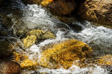 California Parkı 'ndaki Kings Canyon Deresi' ndeki Turuncu Kayalar 'da Su Akıntısı