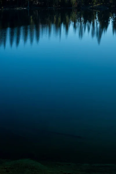 Refleksja Nad Brzegami Sosen Płytkich Błękitnych Wodach Jeziora Summit Parku — Zdjęcie stockowe