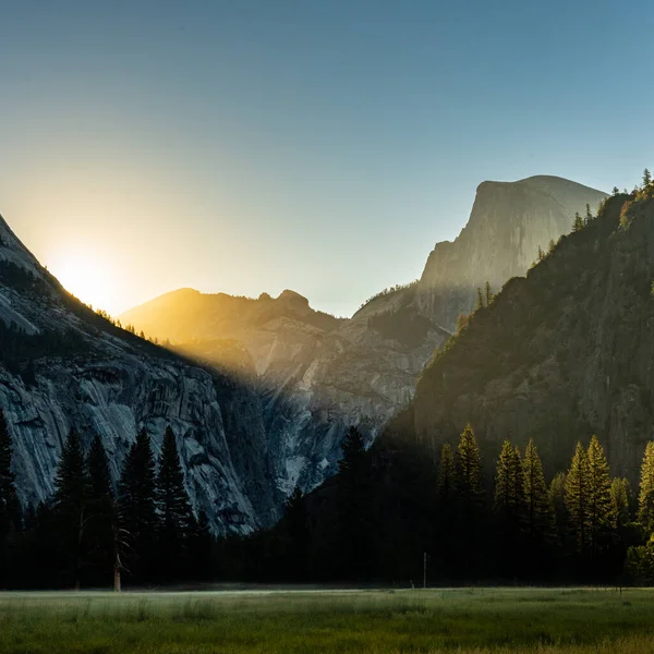 Golden Glow Rises Over Yosemite Valley in summer
