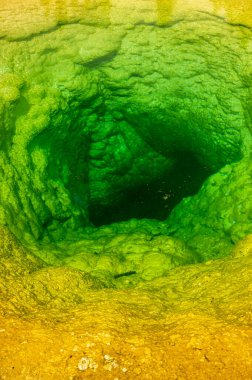 Yellowstone 'da Termal Havuzun Sarı' dan Koyu Yeşil 'e Düşüşüne Bakıyoruz