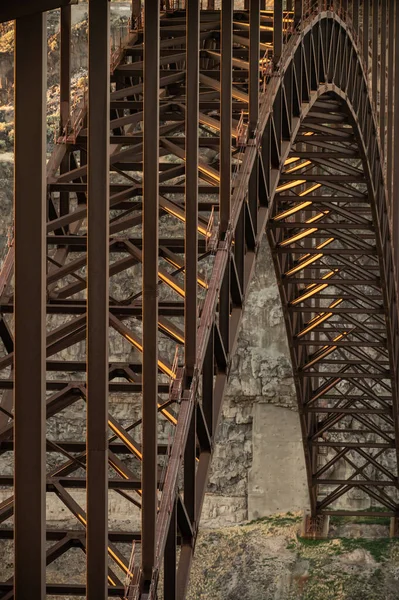 Cadute Luce Sera Supporti Metallici Del Ponte Perrine Twin Falls — Foto Stock