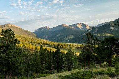 Moraine Parkı 'na ve Uzaktaki Dağlara Bakıyoruz