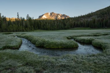 Lassen Volkanik Parkı 'ndaki Lassen Tepesi' nin aşağısındaki Kings Meadow 'da Dereden esen Rüzgarlar
