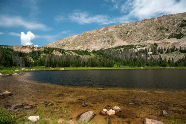 Kayıp Göl 'ün Kuzey Ucu Wtih Tepesi Rocky Dağı Ulusal Parkı' nda