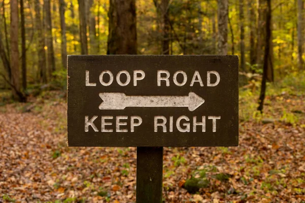 Loop Road Sign Directs Drivers to the Right in Autumn