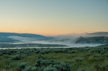 Hayden Vadisi 'ndeki Yellowstone Nehri' nin Sis Kapağı 'nın Kıyısındaki Temiz Alan