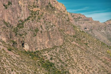 Büyük Viraj Milli Parkı 'ndaki Blue Creek Yolu' nun yanındaki dağ yamacında mağaralar.