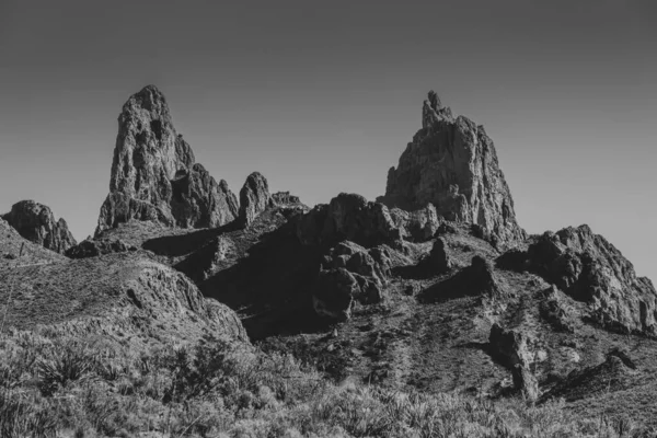 Gray Scale Mule Ears Formations Big Bend National Park — Stock Photo, Image