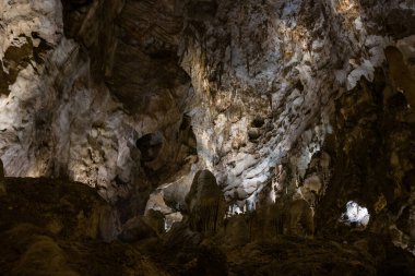 Carlsbad Mağaraları Ulusal Parkı 'ndaki yüksek tavan oluşumlarına bakıyorum.