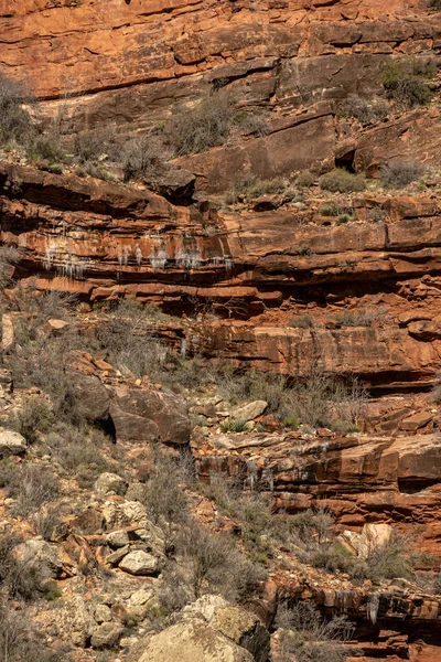 大峡谷国家公园的冰柱沿着干涸的秋天攀附在墙上 — 图库照片