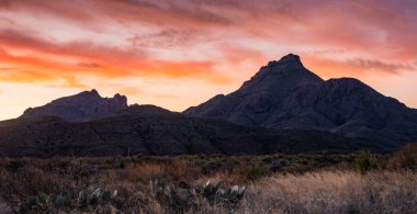 Chisos Dağlarının Üzerinde Parlak Portakallar ve Pembeler Büyük Virajda
