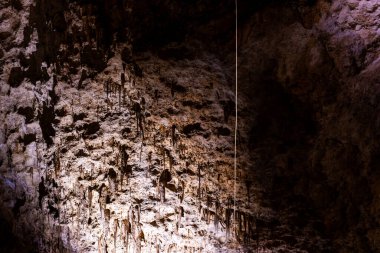 Carlsbad Mağaraları Ulusal Parkı 'ndaki büyük odanın tepesinden sarkıyor.