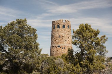 Büyük Kanyon 'daki Ağaçlar ve Çöl Manzaralı Gözetleme Kulesi