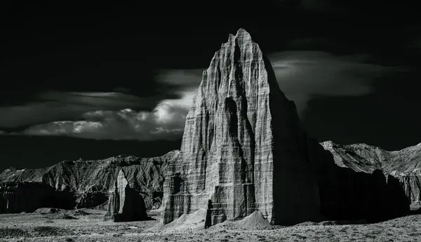 Black And White Temple Of The Sun With Temple Of The Mooon In The Distance in Capitol Reef